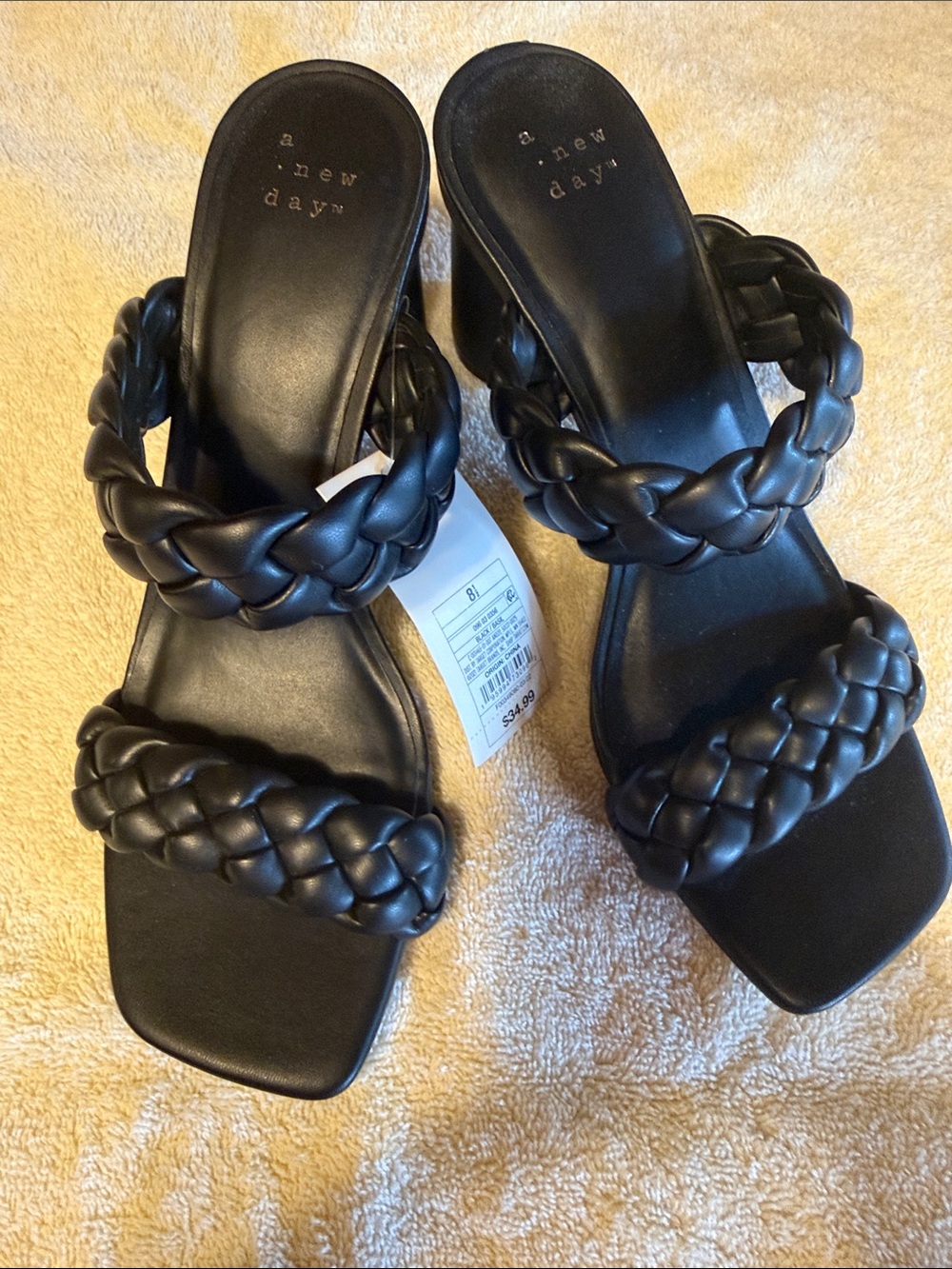 a new day Black Braided Strap Heeled Slides